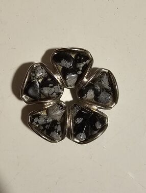 Snowflake Obsidian Vintage Flower Brooch EUC